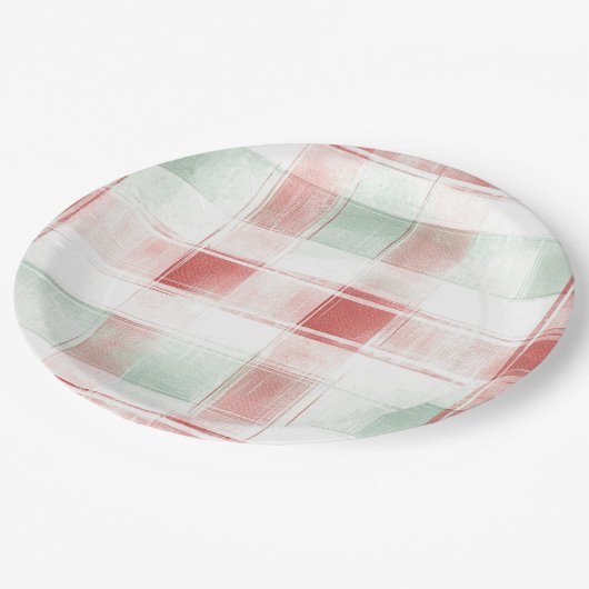 Red Mint Peppermint Mocha Plaid Stripes Christmas Papieren Bordje (Gekanteld)