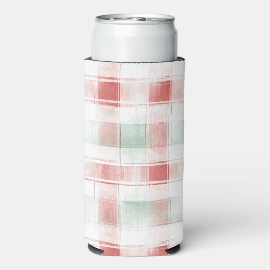 Red Mint Peppermint Mocha Plaid Stripes Christmas Seltzer Blikjeskoeler (Seltzer Achterkant)