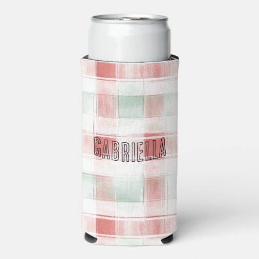 Red Mint Peppermint Mocha Plaid Stripes Christmas Seltzer Blikjeskoeler (Seltzer Voorkant)