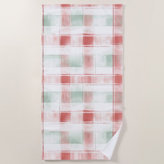 Red Mint Peppermint Mocha Plaid Stripes Christmas Strandlaken (Voorkant)