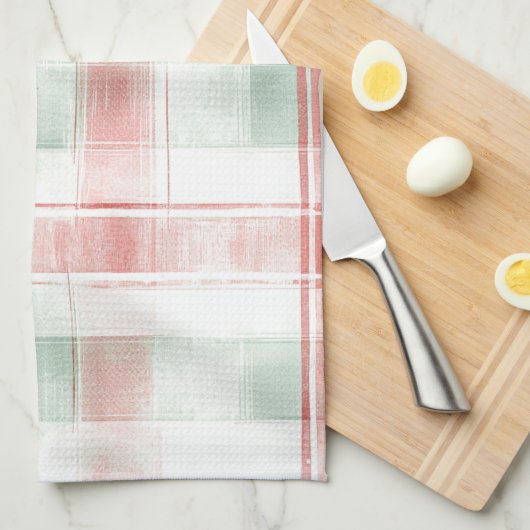 Red Mint Peppermint Mocha Plaid Stripes Christmas Theedoek (Quarter Fold)