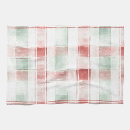 Red Mint Peppermint Mocha Plaid Stripes Christmas Theedoek (Horizontaal)