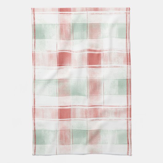 Red Mint Peppermint Mocha Plaid Stripes Christmas Theedoek (Verticaal)