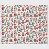 Red Mint Rendier Beer Santa Pattern Christmas Cadeaupapier (Vlak)
