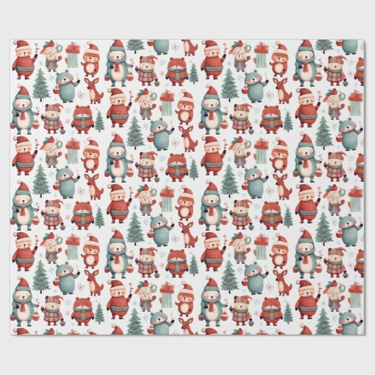 Red Mint Rendier Beer Santa Pattern Christmas Cadeaupapier (Vlak)