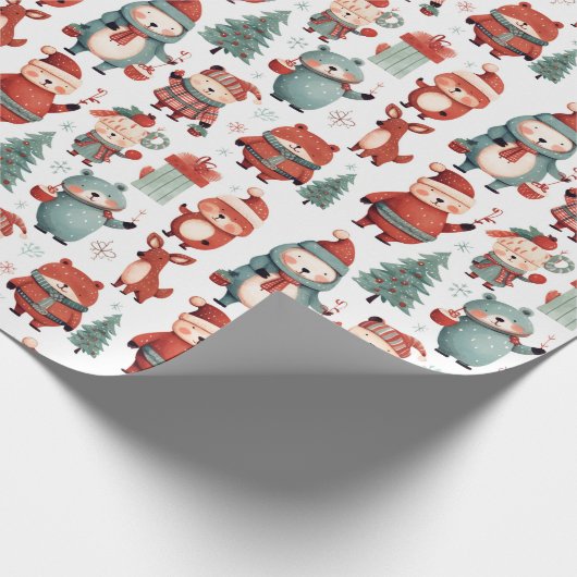 Red Mint Rendier Beer Santa Pattern Christmas Cadeaupapier (Hoek)