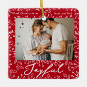 Red Mistletoe Doodles 2 Photos Joyful  Keramisch Ornament (Voorkant)