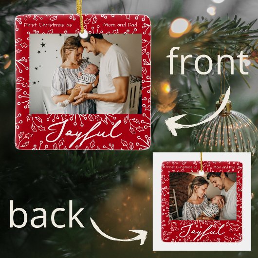 Red Mistletoe Doodles 2 Photos Joyful  Keramisch Ornament