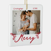 Red Mistletoe Doodles 2 Photos Merry Keramisch Ornament (Rechts)