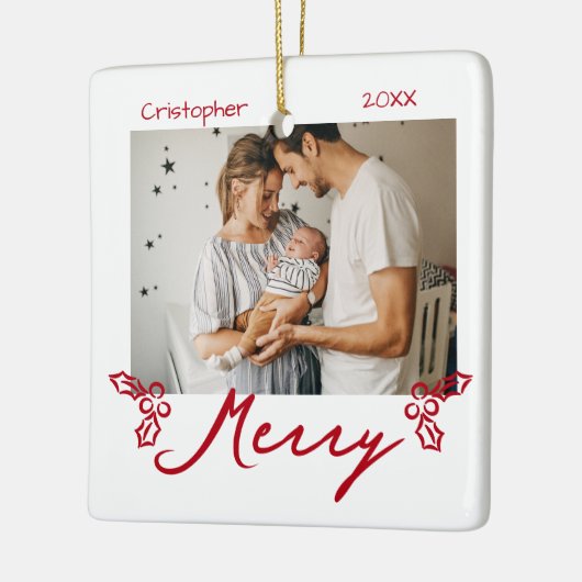 Red Mistletoe Doodles 2 Photos Merry Keramisch Ornament (Links)