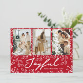 Red Mistletoe Doodles 3 Photos Joyful  Feestdagenkaart (Staand voorkant)