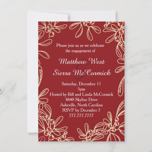 Red Mistletoe Holiday Engagement Party Kaart (Voorkant)