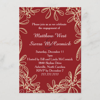 Red Mistletoe Holiday Engagement Party Kaart