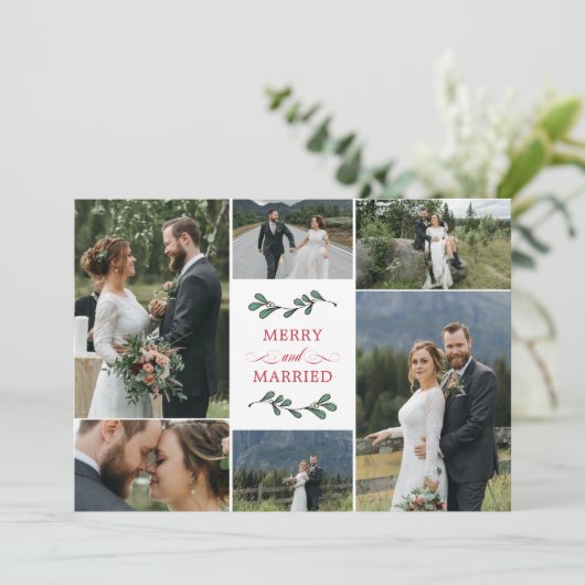 Red Mistletoe With Love Merry Married Christmas Bedankkaart (Staand voorkant)