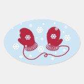 Red Mittens en Snowflakes Ovale Sticker (Voorkant)