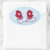 Red Mittens en Snowflakes Ovale Sticker (Tas)