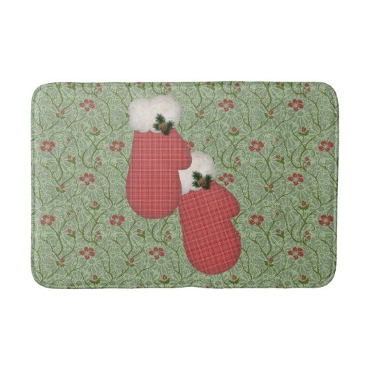 Red Mittens Kerstmis Bath Mat (Voorkant)