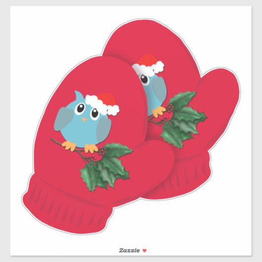 Red Mittens | Owl en Holly Large Sticker (Vel)