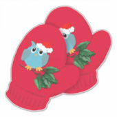 Red Mittens | Owl en Holly Large Sticker (Voorkant)
