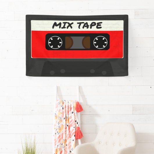 Red Mix-tape - geïnspireerde 80 en 90-inch retroac Spandoek (Insitu)