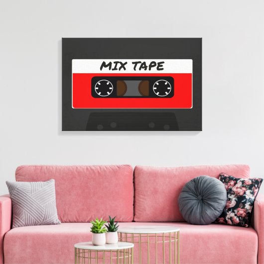 Red Mix-tape - geïnspireerde 80 en 90-inch retrosp Canvas Afdruk (Insitu (Woonkamer))