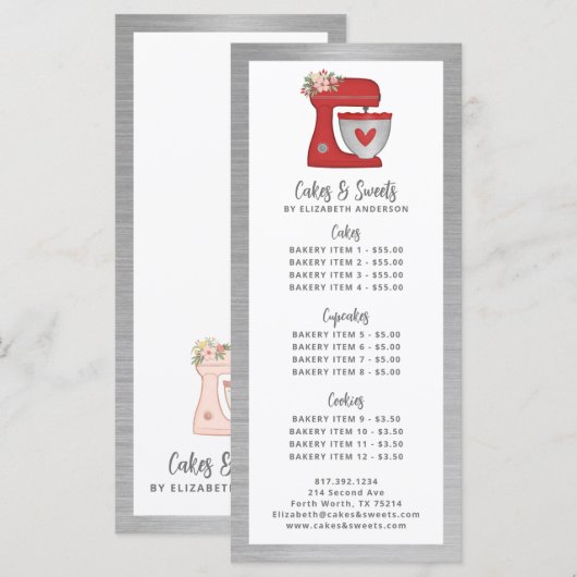 Red Mixer Bakery Pastry Chef Dessert Menu (Voorkant / Achterkant)