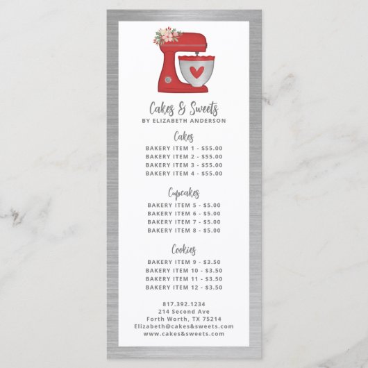 Red Mixer Bakery Pastry Chef Dessert Menu (Voorkant)
