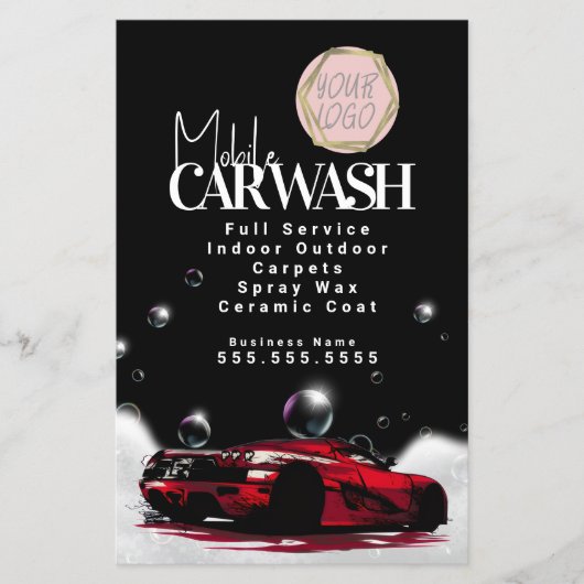 Red Mobile Car Wash Detailing Logo Flyer (Voorkant)