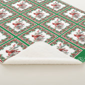 Red Mockingbird Poinsettia Borders Groen Aangepast Sherpa Deken (3/4)