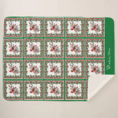 Red Mockingbird Poinsettia Borders Groen Aangepast Sherpa Deken (Voorkant (horizontaal))