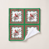 Red Mockingbird Poinsettia Borders Groen Bad Handdoek (Wasdoekje)