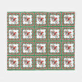 Red Mockingbird Poinsettia Borders Groen Fleece Deken (Voorkant (Horizontaal))