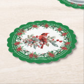 Red Mockingbird Poinsettia Borders Groen Kartonnen Onderzetters (Gekanteld)