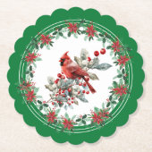 Red Mockingbird Poinsettia Borders Groen Kartonnen Onderzetters (Voorkant)