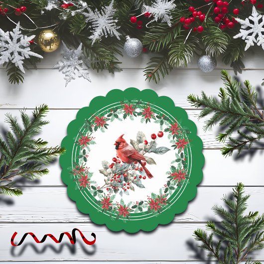 Red Mockingbird Poinsettia Borders Groen Kartonnen Onderzetters