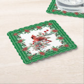 Red Mockingbird Poinsettia Borders Groen Kartonnen Onderzetters (Gebogen)