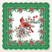 Red Mockingbird Poinsettia Borders Groen Kartonnen Onderzetters (Voorkant)