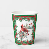 Red Mockingbird Poinsettia Borders Groen Papieren Bekers (Achterkant)