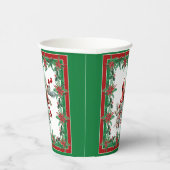 Red Mockingbird Poinsettia Borders Groen Papieren Bekers (Rechts)
