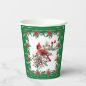 Red Mockingbird Poinsettia Borders Groen Papieren Bekers (Achterkant)