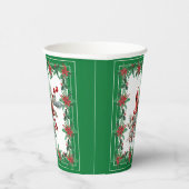 Red Mockingbird Poinsettia Borders Groen Papieren Bekers (Rechts)