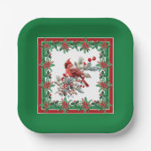 Red Mockingbird Poinsettia Borders Groen Papieren Bordje (Voorkant)