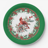 Red Mockingbird Poinsettia Borders Groen Papieren Bordje (Voorkant)