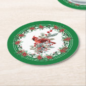 Red Mockingbird Poinsettia Borders Groen Ronde Kartonnen Onderzetter (Gebogen)