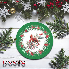 Red Mockingbird Poinsettia Borders Groen Ronde Kartonnen Onderzetter