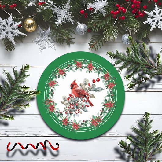 Red Mockingbird Poinsettia Borders Groen Ronde Kartonnen Onderzetter