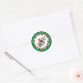 Red Mockingbird Poinsettia Borders Groen Ronde Sticker (Envelop)