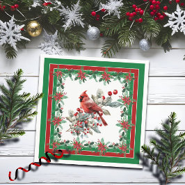 Red Mockingbird Poinsettia Borders Groen Servet