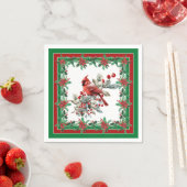 Red Mockingbird Poinsettia Borders Groen Servet (Insitu)