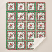 Red Mockingbird Poinsettia Borders Groen Sherpa Deken (Voorkant)